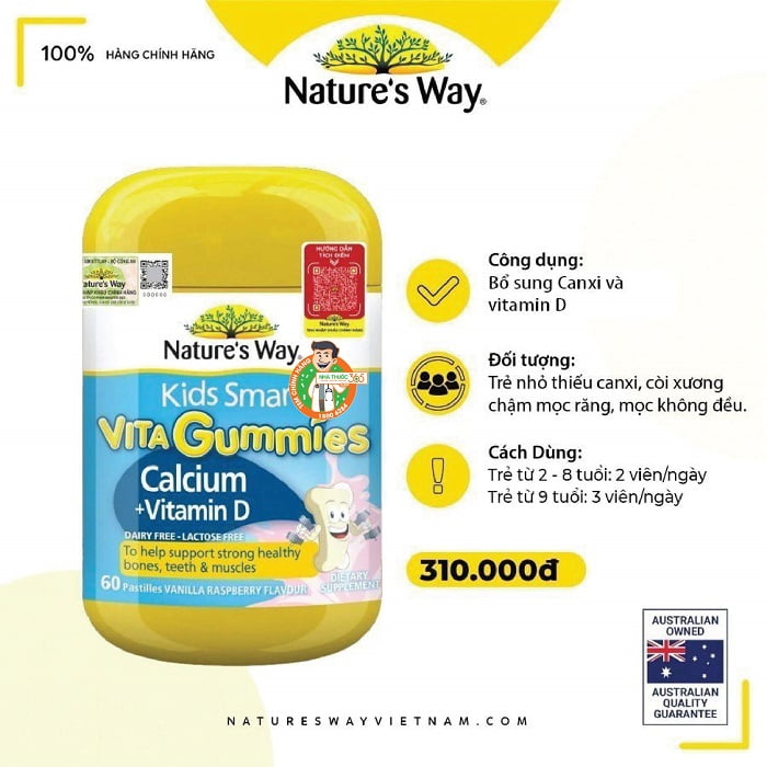 Nature's Way Vita Gummies Calcium Vitamin D kẹo dẻo bổ sung Canxi cho bé