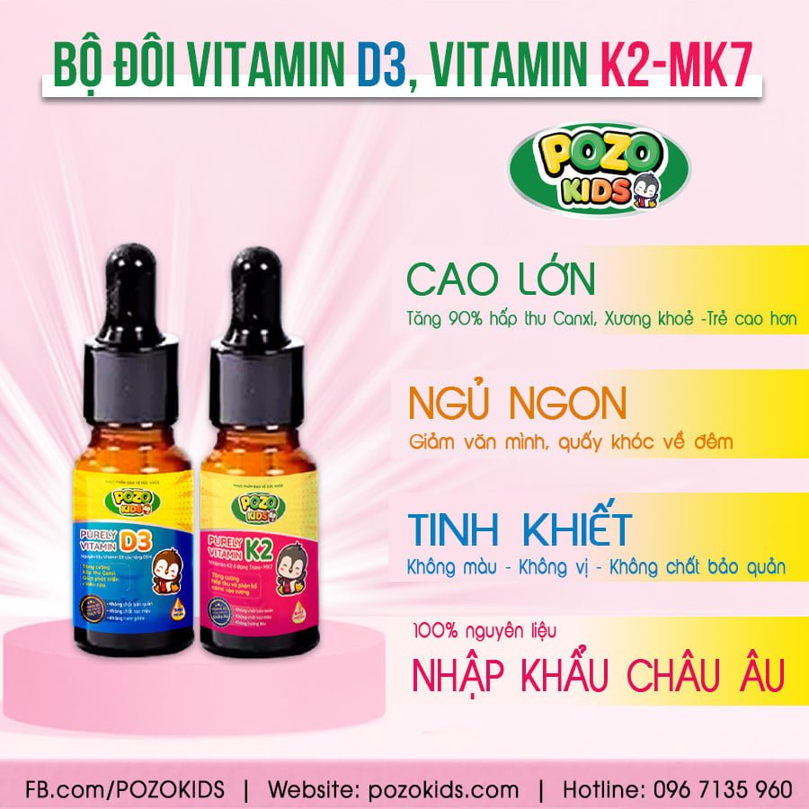 Bộ đôi Vitamin D3 và Vitamin K2 MK7 Pozo
